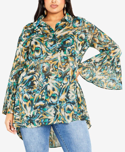 Plus Size Perla Pleat Print High Low Shirt Top