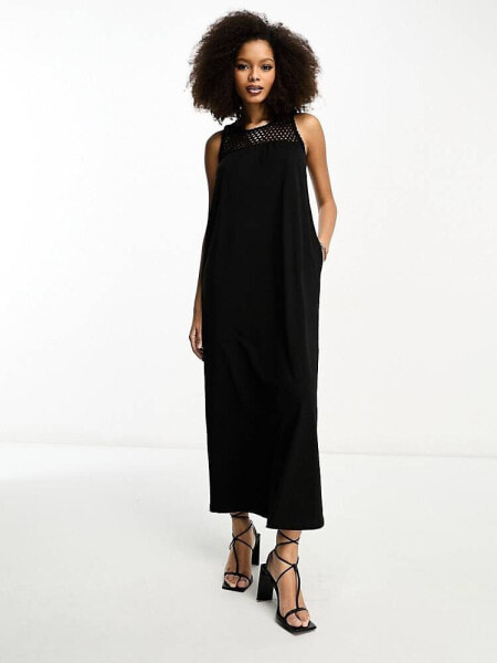 ASOS DESIGN sleeveless crochet high neck maxi dress in black 