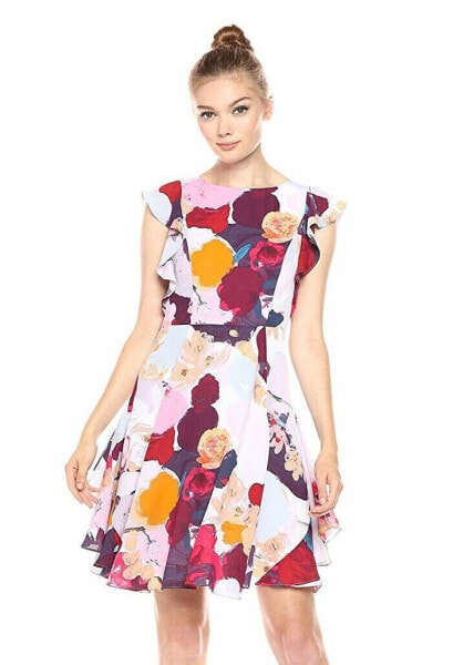 Julia Jordan 161052 Women's Ruffle Sleeve Floral Fit and flare Dress Multi Sz. 6