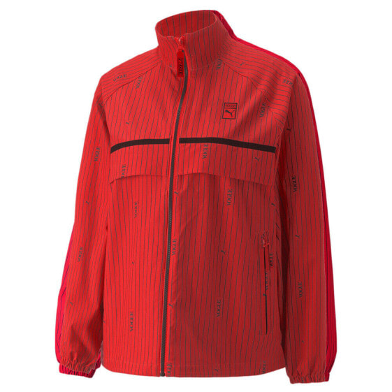 Puma Vogue X Woven Striped FullZip Jacket Womens Red Casual Athletic Outerwear 5