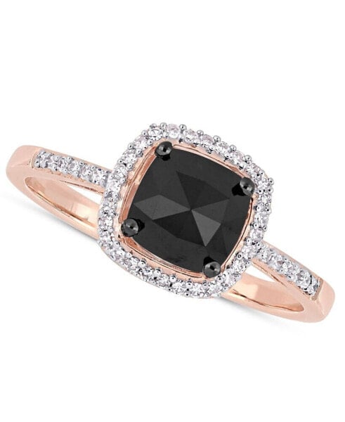 Black Diamond (7/8 ct. t.w.) & White Diamond (1/10 ct. t.w.) Cushion Halo Engagement Ring in 14k Rose Gold