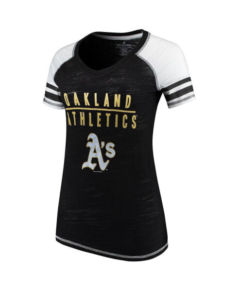 Women's Black Oakland Athletics Color Block V-Neck T-shirt