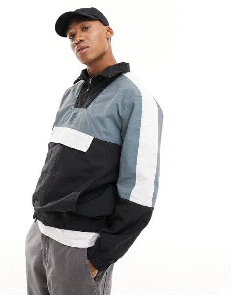 Champion half zip colourblock woven sweat in black and grey