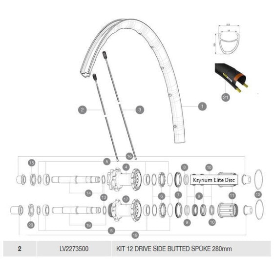 MAVIC Spokes Ksyrium Elite Disc/Disc UST 2017 Rear Right 12 Units