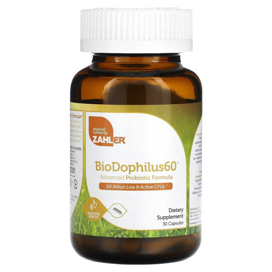 Пребиотик и пробиотик от Zahler BioDophilus60, Продвинутая формула, 60 миллиардов CFU, 30 капсул