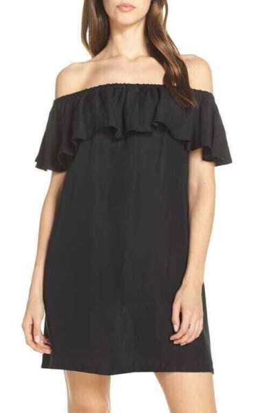 Tommy Bahama Womens Off the Shoulder Cover-Up Dress Swimwear in Black Size Small