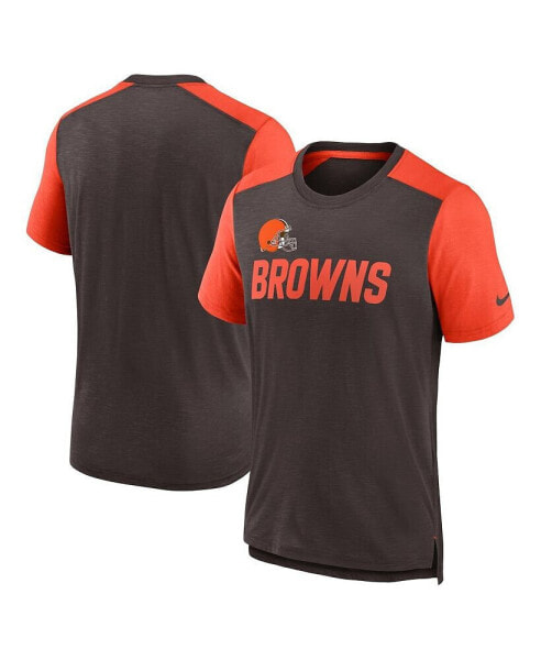 Men's Heathered Brown, Heathered Orange Cleveland Browns Color Block Team Name T-shirt