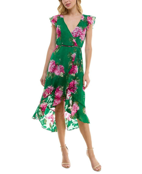 Платье BCX с цветочным принтом и обманкой из жаккарда
