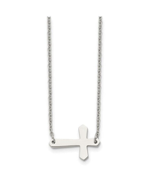 Chisel polished Sideways Cross on a 17 inch Cable Chain Necklace