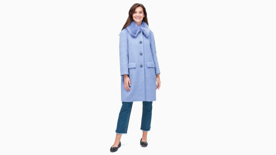 kate spade NY 298614 Wild Ones Faux Fur Trim Coat Blue Size 12