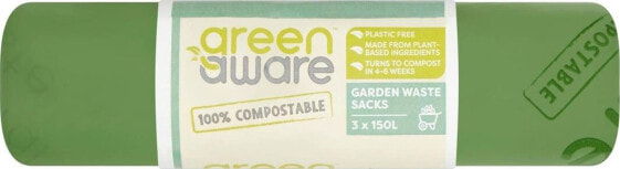 Мешки для мусора GreenAware компостируемые садовые 150 литров, 3 шт.
