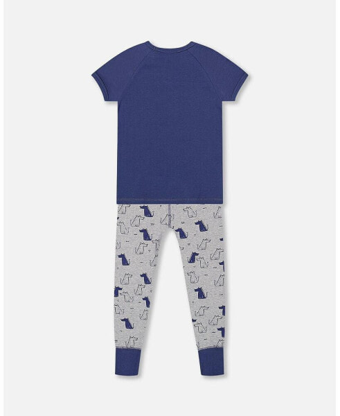 Boy Organic Cotton Two Piece Pajama Set Grey Mix Printed Dogs - Child