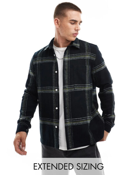 ASOS DESIGN boxy brushed flannel shirt with window pane check in black