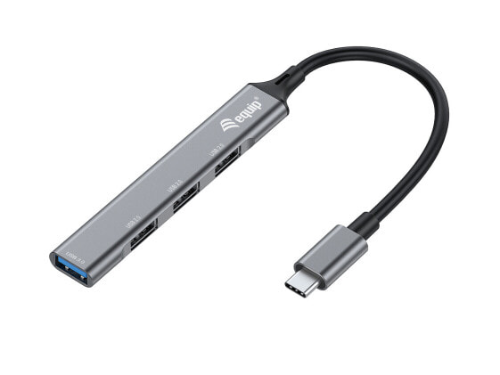 Equip 4-Port USB 3.0/2.0 Hub - USB-C - USB 3.2 Gen 1 (3.1 Gen 1) Type-C - USB 2.0 - USB 3.2 Gen 1 (3.1 Gen 1) Type-A - 5000 Mbit/s - Black - Grey - Aluminium - 0.15 m