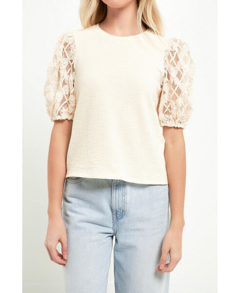 Women's Floral Texture Sleeve Top