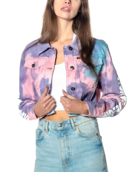 Women's Rugrats Tie-Dye Frayed Crop Denim Jacket