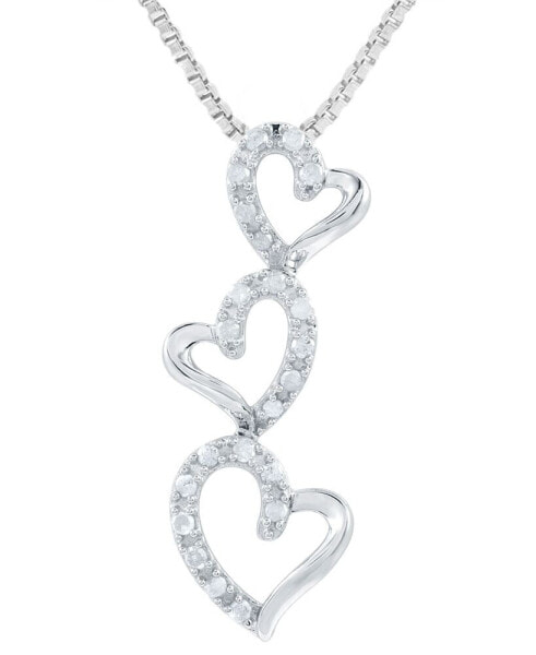 Marsala diamond Triple Heart 18" Pendant Necklace (1/4 ct. t.w.) in Sterling Silver