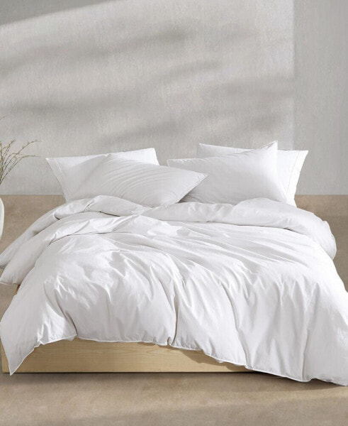 Washed Percale Cotton Solid 3 Piece Duvet Cover Set, Queen