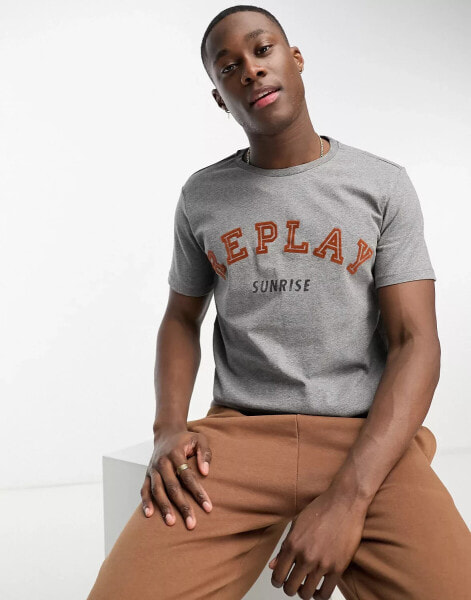 Replay logo printed t-shirt in grey