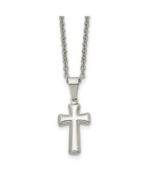 Chisel polished Small Pillow Cross Pendant on a Cable Chain Necklace