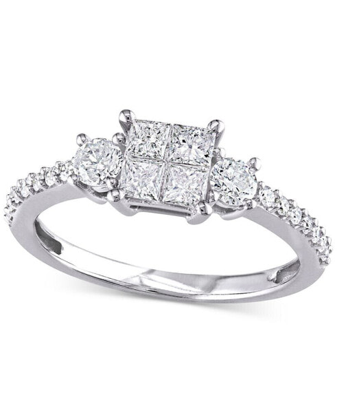 Diamond Princess Quad Cluster Engagement Ring (3/4 ct. t.w.) in 14k White Gold