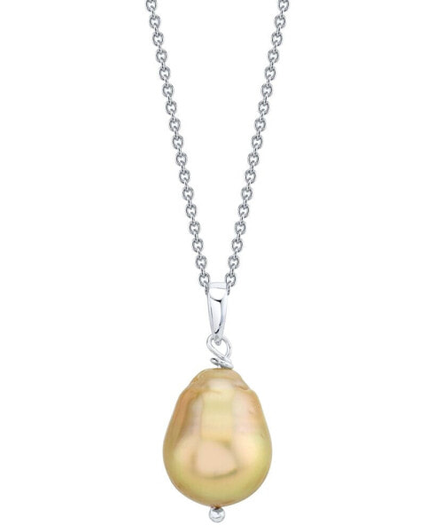 Cultured Golden South Sea Baroque Pearl (8 - 11mm) 18" Pendant Necklace in Sterling Silver (Also in Cultured Tahitian Baroque Pearl)