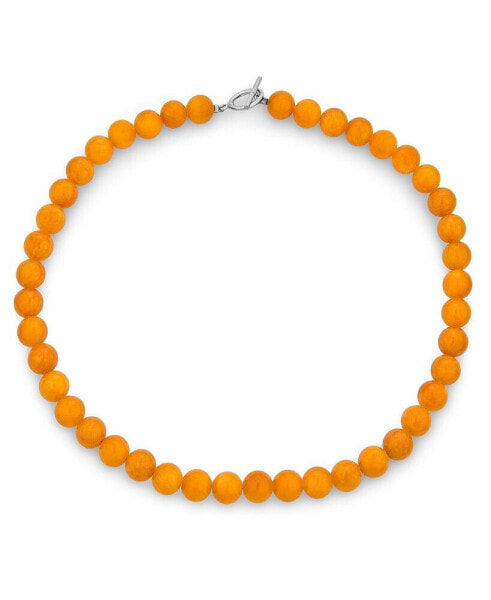 Bling Jewelry plain Simple Smooth Western Jewelry Classic Yellow Orange Created Jade Round 10MM Bead Strand Necklace For Women Teen Silver Plated Toggle Clasp 18 Inch
