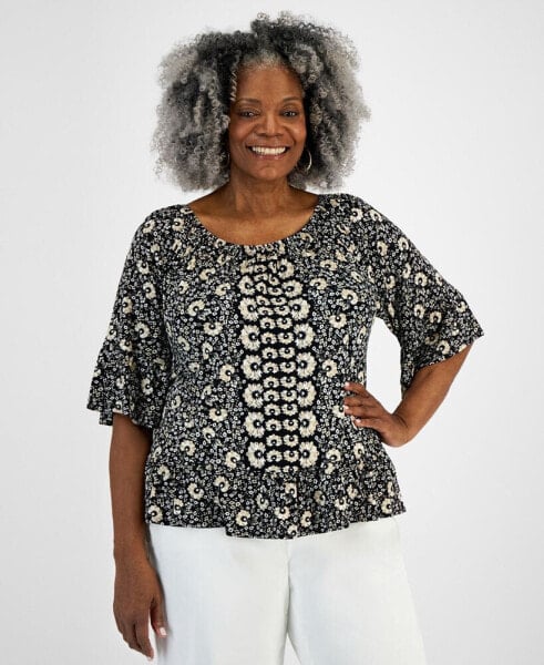 Plus Size Printed On/Off-The-Shoulder Knit Top, Created for Macy's