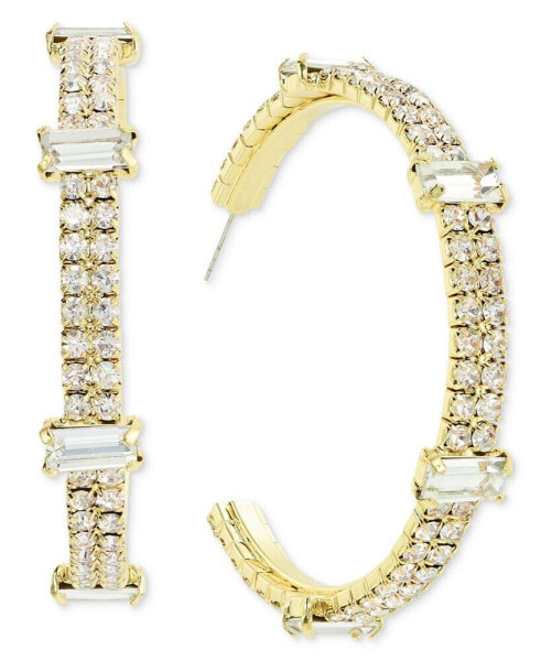 Gold-Tone Crystal Two-Row Large Hoop Earrings, 2.55", Created for Macy's