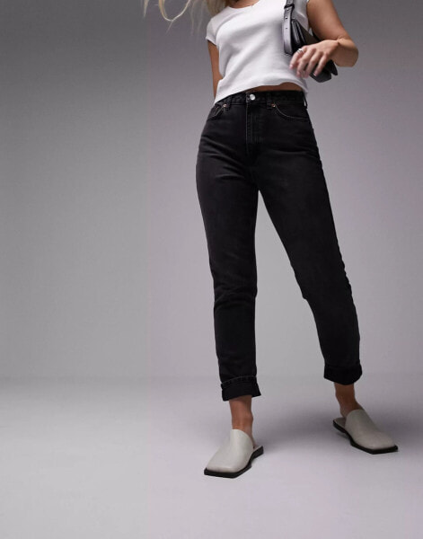 Topshop Hourglass Original high rise Mom jeans in washed black