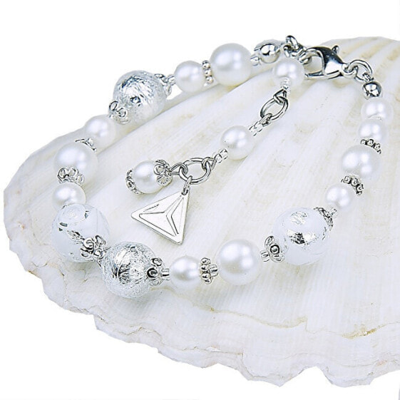 Elegant White Lace bracelet with Lampglas pearls with pure BP1 silver
