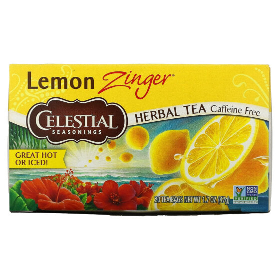 Celestial Seasonings, травяной чай, Lemon Zinger, без кофеина, 20 чайных пакетиков, 47 г (1,7 унции)