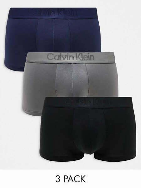 Calvin Klein CK Black 3-pack low rise trunks in navy, charcoal and black