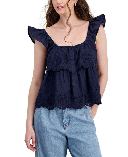 Juniors' Cotton Eyelet Tiered Tank