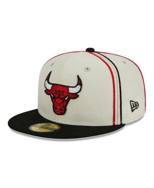 Головной убор New Era Кепка двухцветная Chicago Bulls Cream, Black Piping 2-Tone 59FIFTY Fitted Hat