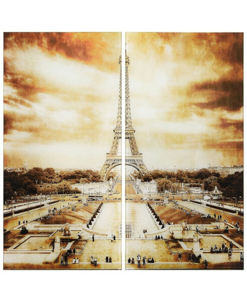 "Eiffel Tower Ab" Frameless Free Floating Tempered Glass Panel Graphic Wall Art Set of 2, 72" x 36" x 0.2" Each