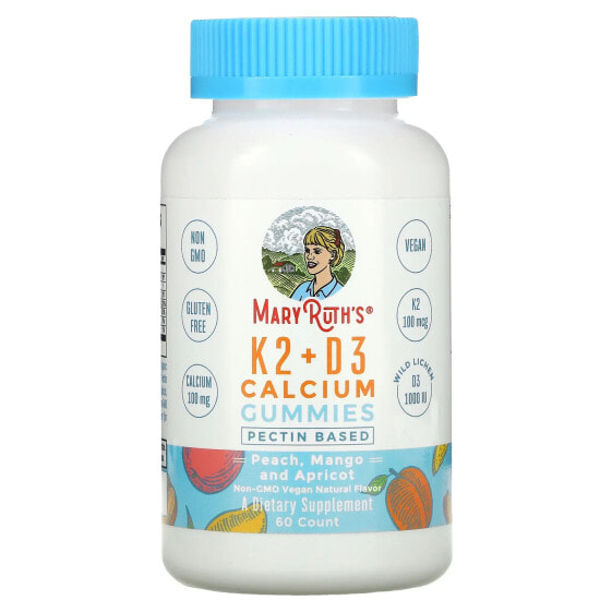 Витаминный комплекс MaryRuth's K2 + D3 с кальцием, жевательные конфеты, Персик, Манго и Абрикос, 60 конфет