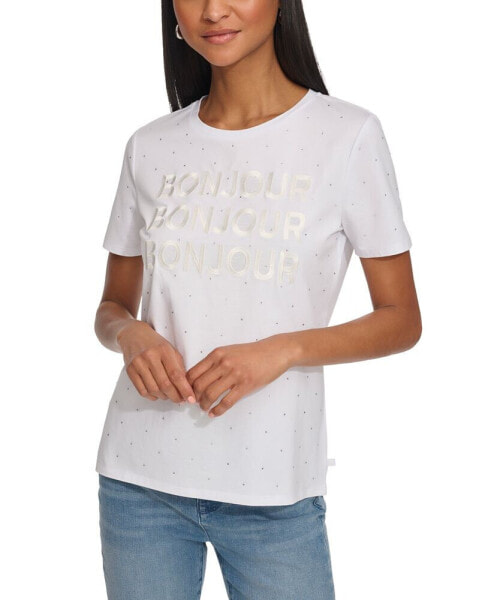 Women's Embellished Bonjour T-Shirt