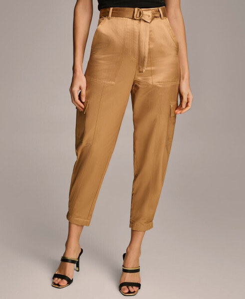 Women's Belted Satin Cargo Pants