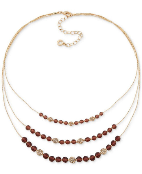 Gold-Tone Bead & Pavé Fireball Layered Necklace, 16" + 3" extender