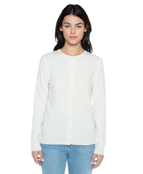 Women's 100% Cashmere Button Front Long Sleeve Crewneck Cardigan Sweater