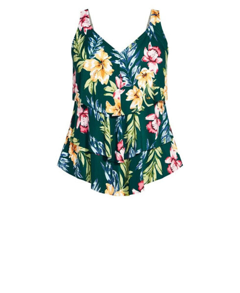 Plus Size 3 Tiered Print Tankini Top