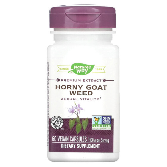 Капсулы веганские Horny Goat Weed 500 мг, 60 шт, NATURE'S WAY