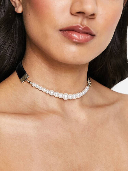 ASOS DESIGN choker necklace with pearl detail