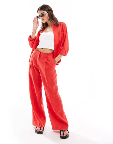 Mango linen co-ord trousers in red