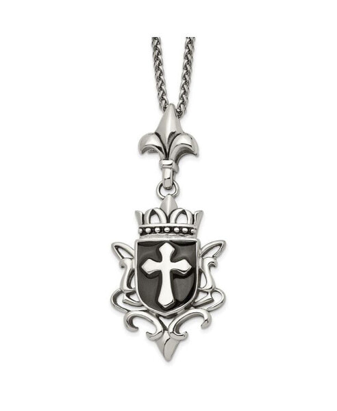 Antiqued and Enameled Cross Pendant on a Spiga Chain Necklace