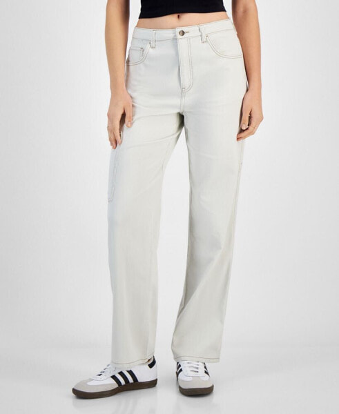 Juniors' Contrast Stitched High-Rise Cargo Pants