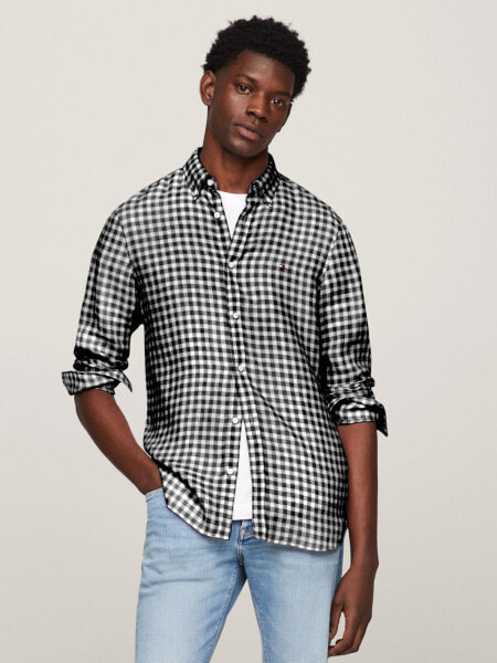 Slim Fit Linen Gingham Shirt