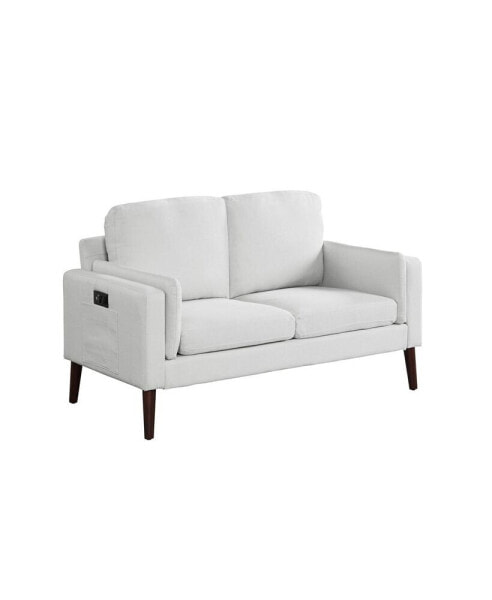 35" Wood, Steel, Foam and Polyester Nate with Power and USB Ports Loveseat