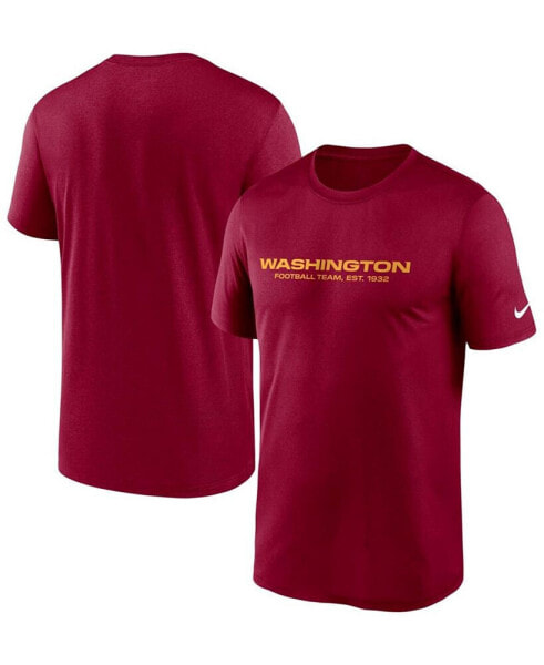 Men's Burgundy Washington Football Team Logo Essential Legend Team Performance T-shirt